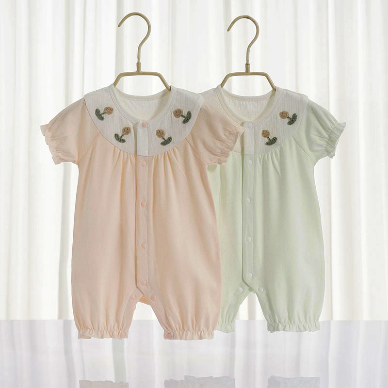 婴儿夏季连体衣薄款宝宝哈衣英伦短袖爬服夏装纯棉外出服 0-18月