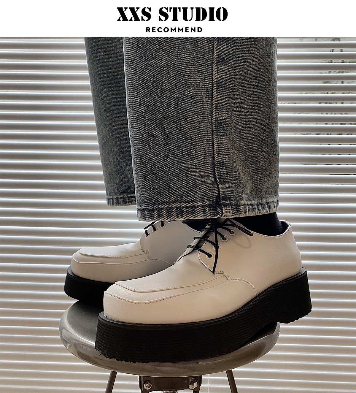 XXS Studio小众高街白色皮鞋男设计感网红ins潮厚底大圆头德比鞋