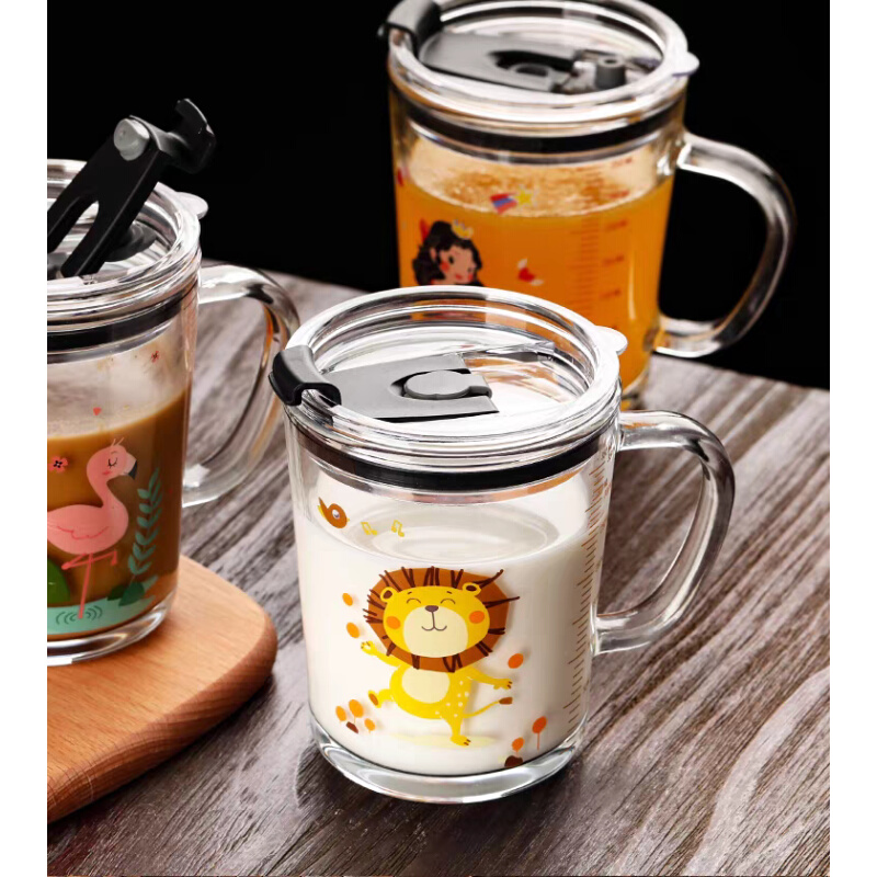 儿童牛奶杯吸管带刻度杯子钢化玻璃早餐喝奶粉孕妇专用可微波加热