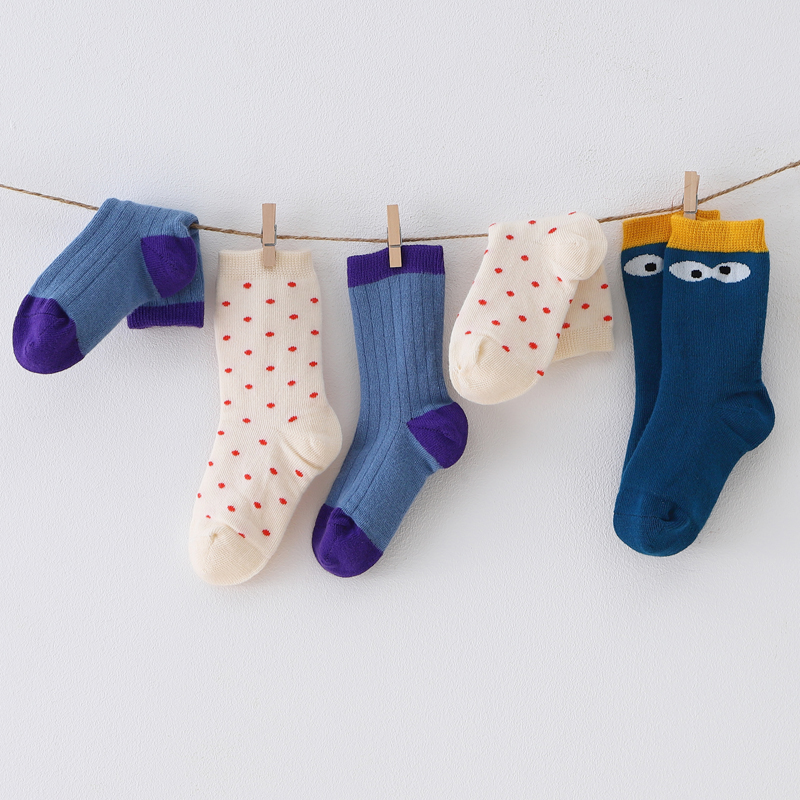 儿童短袜男童女宝宝袜中筒袜婴儿袜子秋冬季纯棉双层加厚新生儿袜