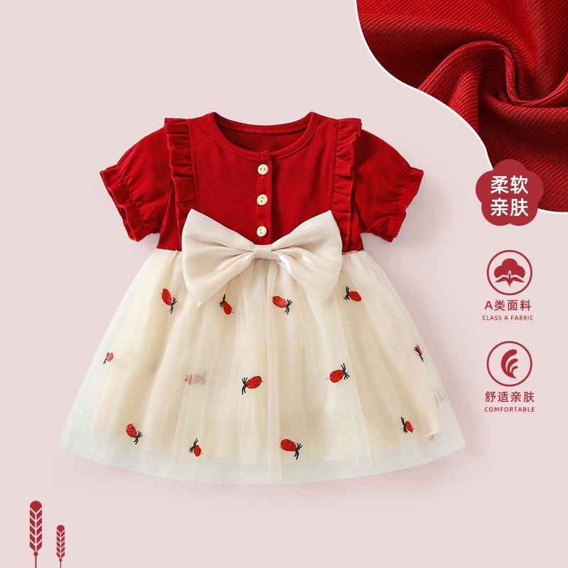 周岁女宝礼服红色连衣裙婴儿衣服抓周宝宝裙子一岁公主裙女童夏装