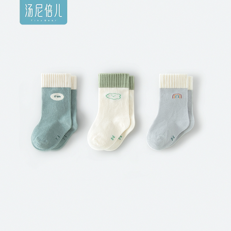 汤尼倍儿 新生儿针织袜子0-6月婴儿中筒待产用品宝宝保暖春秋袜子