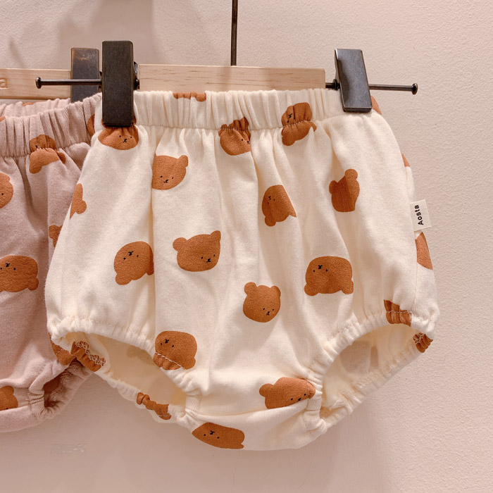 现货韩国新生婴儿秋装可爱小熊大PP短裤月龄宝宝卡通高腰面包裤