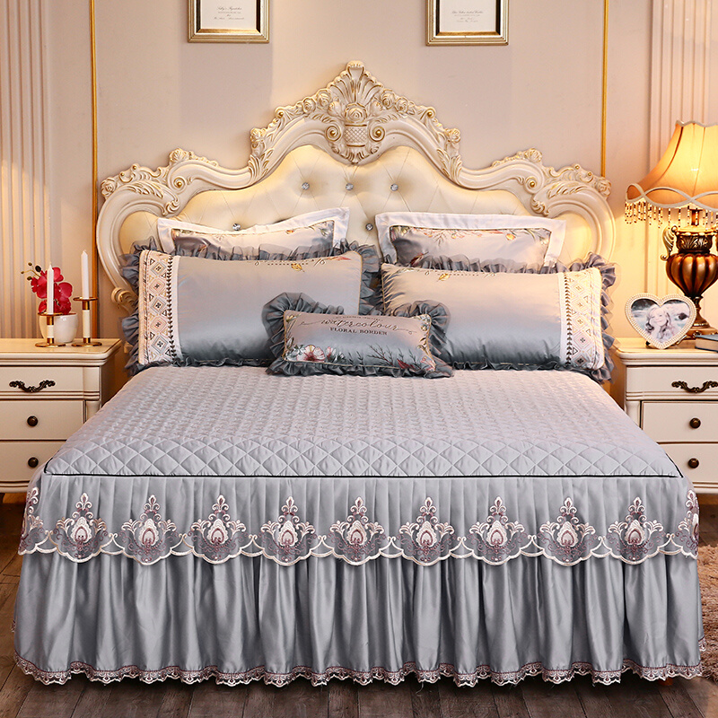 欧式夹棉加厚床裙三件套1.8m床罩公主风蕾丝床单1.5米床防滑床套