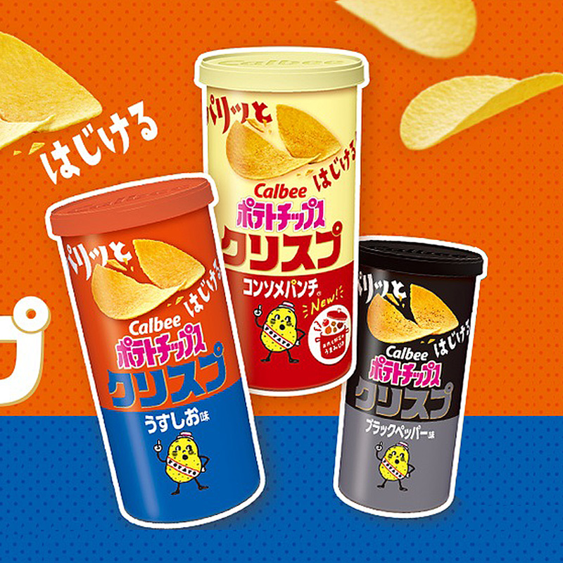 日本进口零食卡乐比Calbee筒装薯片淡盐味清汤味原味桶装膨化食品