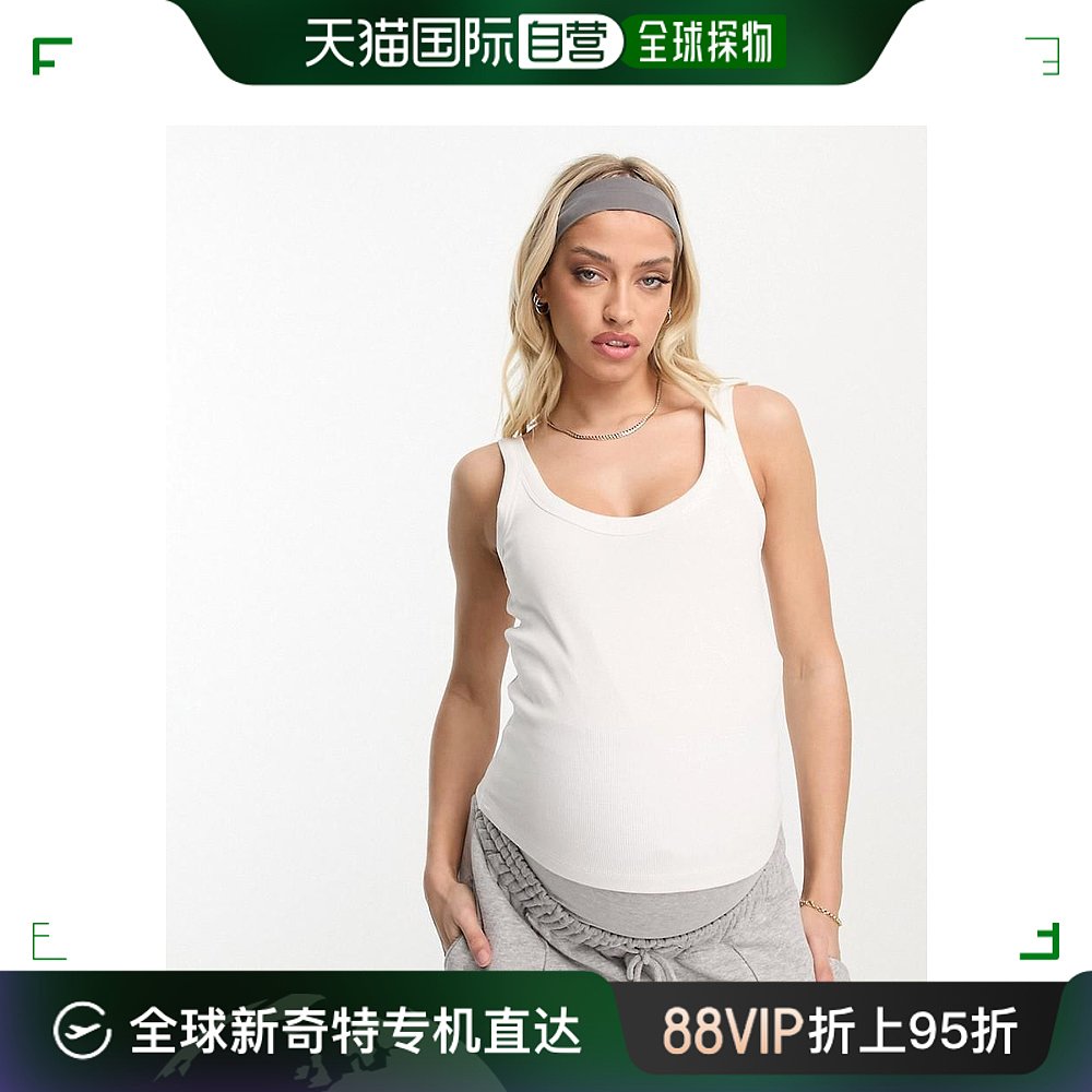 香港直邮潮奢 maternity 女士设计孕妇装圆领罗纹背心(白色)
