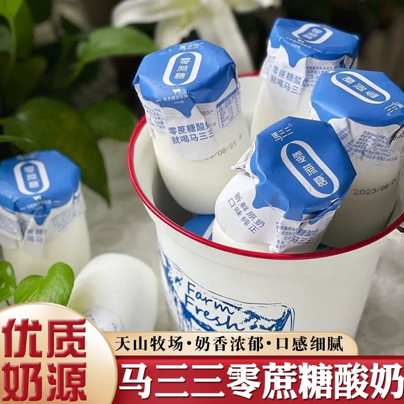 新疆马三三零蔗糖酸奶原味无添加剂儿童营养低温酸牛奶180g*12罐