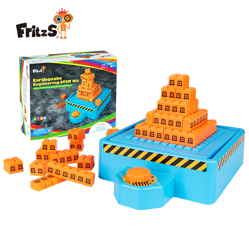 FritzS儿童玩具男孩地震测试仪STEM科学实验手工积木教具亲子互动