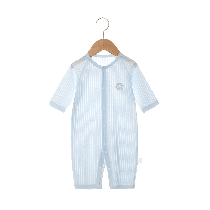 婴儿衣服夏季连体衣薄款无骨长袖空调服满月宝宝爬爬服新生儿睡衣