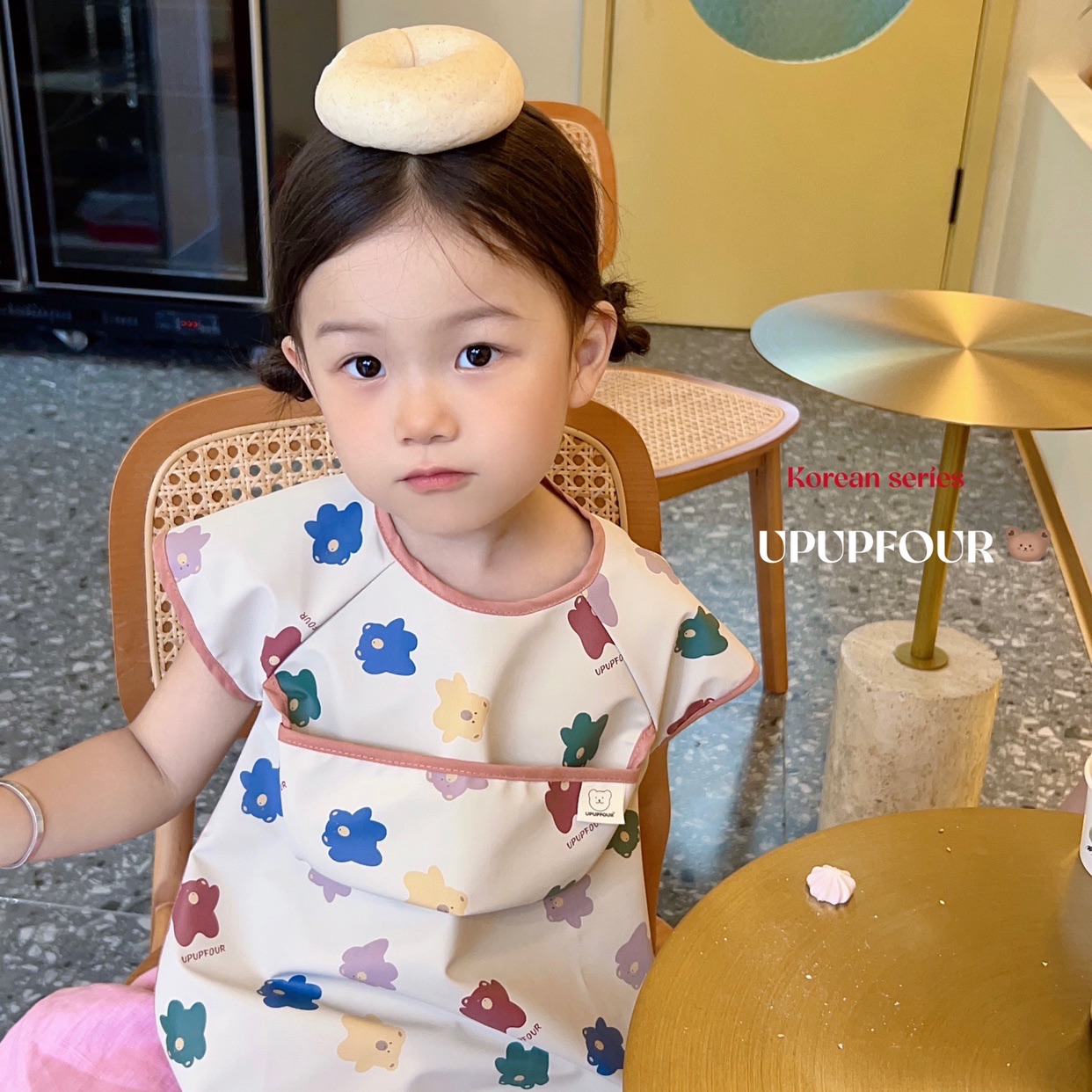 upupfour夏季韩国宝宝吃饭罩衣防水围兜儿童婴幼儿短袖防脏反穿衣