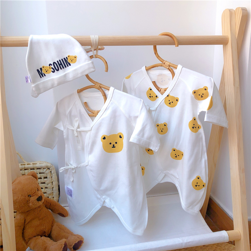 新生婴儿儿衣服早秋纯棉哈衣初生满月宝宝0-3个月哈衣和尚服套装