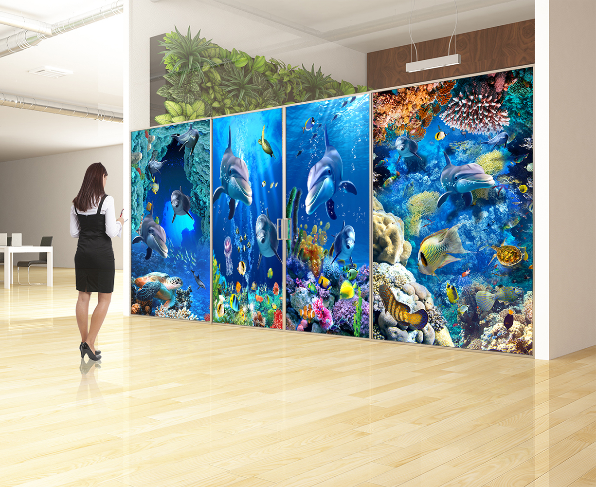 海底世界3D防水自粘墙贴画游泳馆母婴主题房儿童乐园海洋壁画贴纸