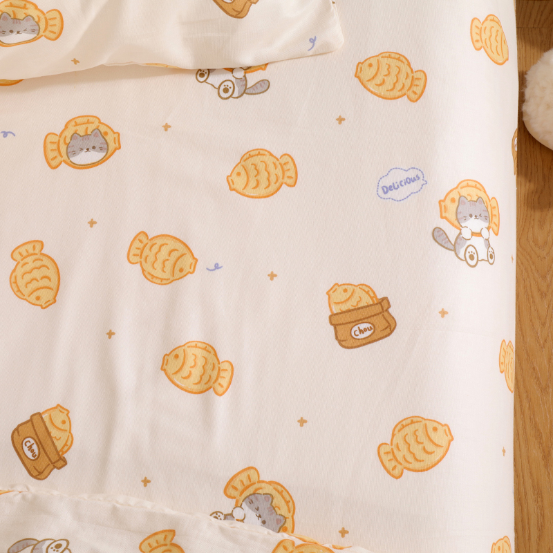 小鱼饼干 婴儿双层纱夏季单人学生宿舍纯棉床单单件儿童宝宝可爱
