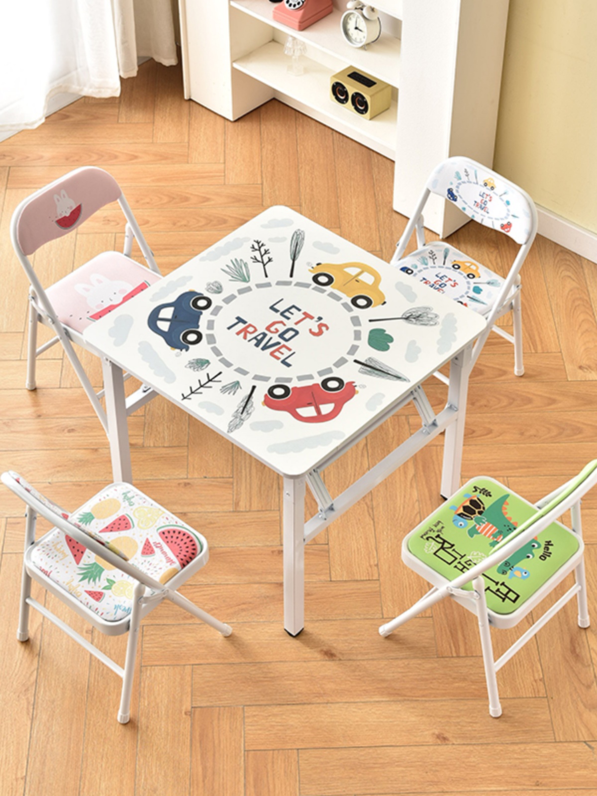 儿童学习桌卡通家用折叠书桌吃饭写字台幼儿园桌椅套装简易方桌矮