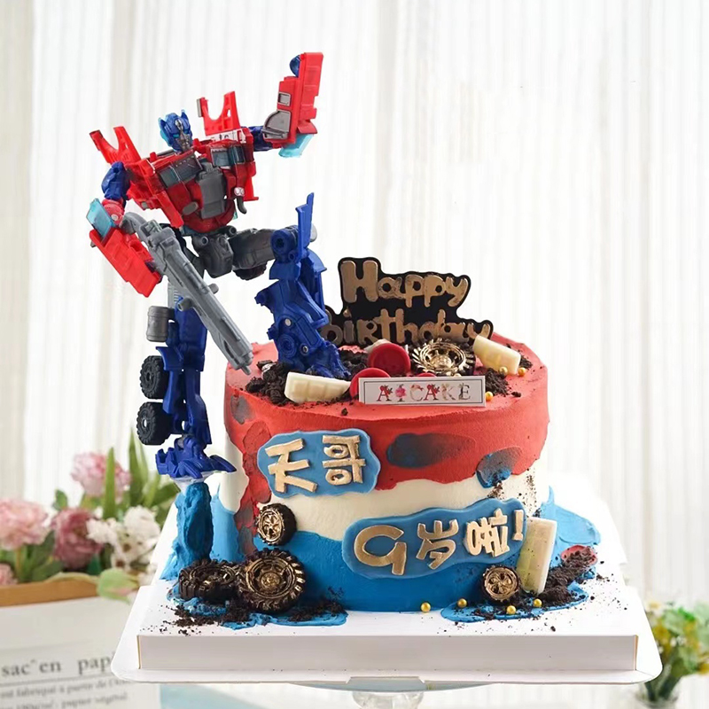 儿童汽车机器人生日蛋糕装饰摆件男孩玩具擎天战士六一儿童节配件