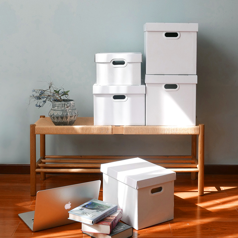 白色纸质收纳箱有盖牛皮纸收纳盒纸盒零食箱子装书文件储物整理箱