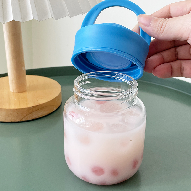 儿童迷你小水杯高硼硅玻璃杯可爱便携牛奶杯子透明可提密封果汁杯