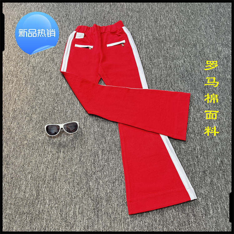 新款显瘦佳木斯运动长裤修身夏四季红色罗马阔腿休闲裤