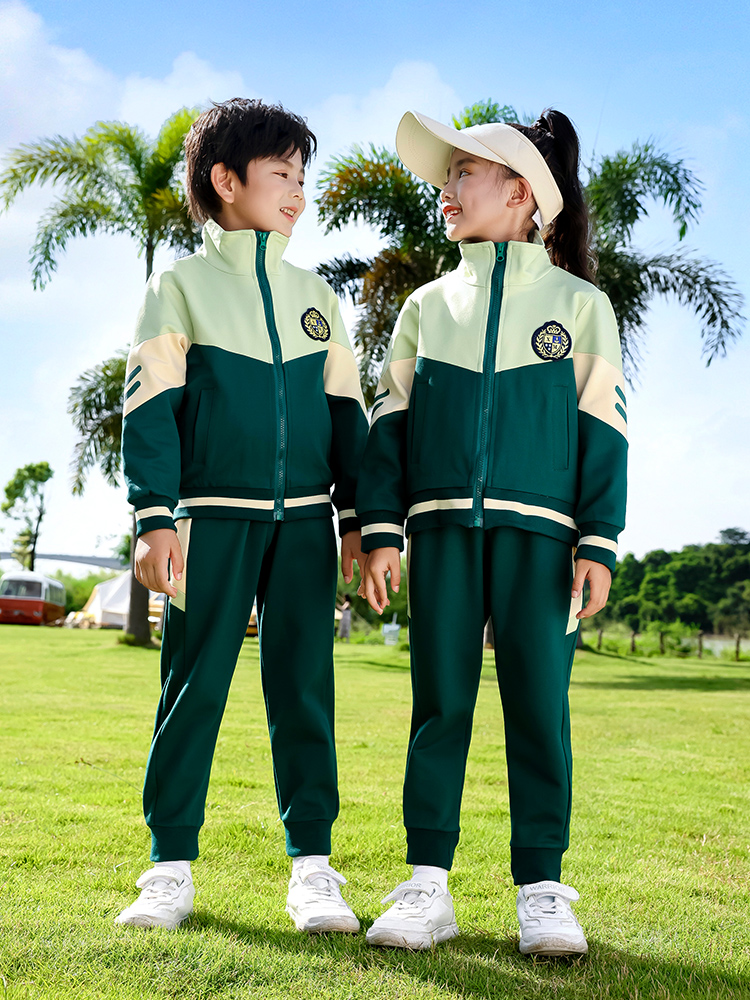 新款高货小学生春秋夏款绿色校服运动套装幼儿园服2024新款儿童学