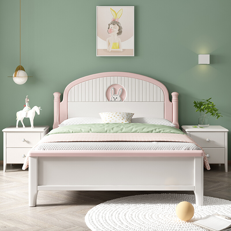 实木儿童床1.2米抽屉床1.5米粉色女孩公主少女卧室家具可爱单人床