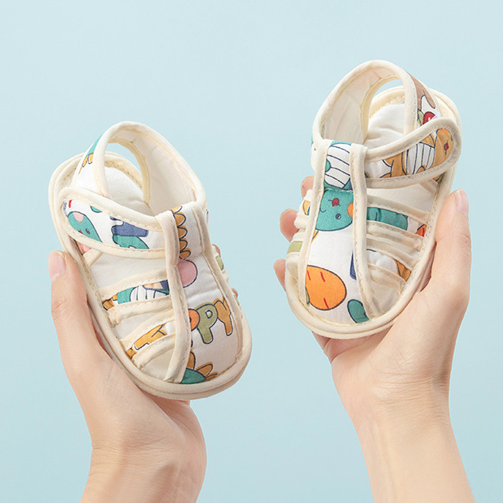 夏季宝宝护脚学步鞋0-1岁透气舒适纯棉布鞋软底防滑婴儿凉鞋不掉2