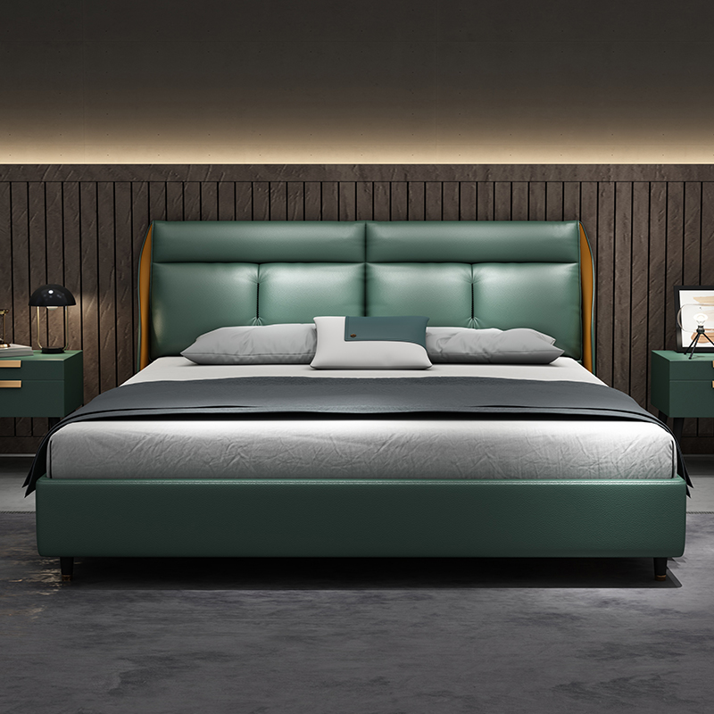 真皮床现代简约轻奢双人床1.8米主卧婚床2米x2米大床软包意式极简
