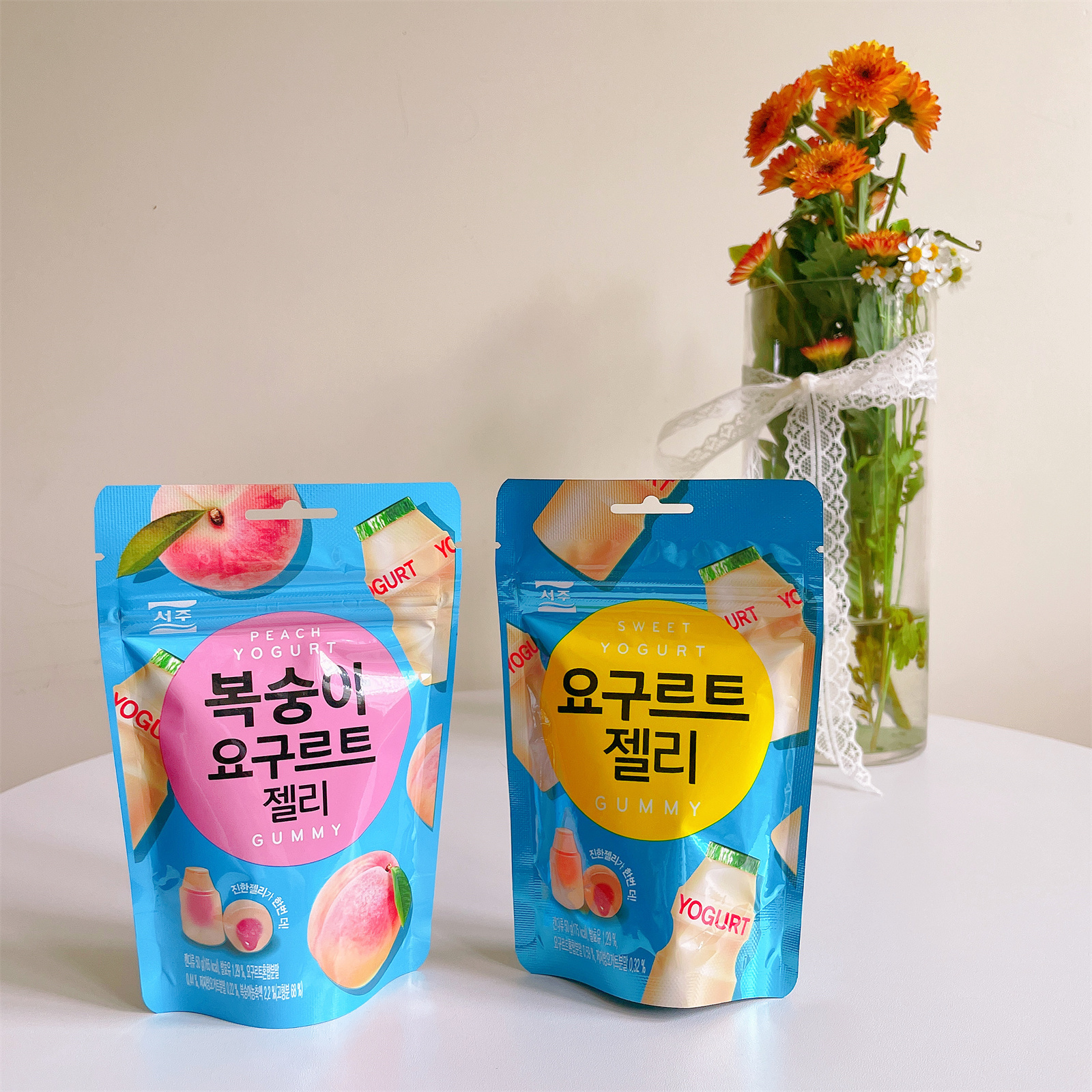 韩国软糖西洲糖果0脂肪酸奶口味桃子乳酸菌密封条袋装儿童50g包装