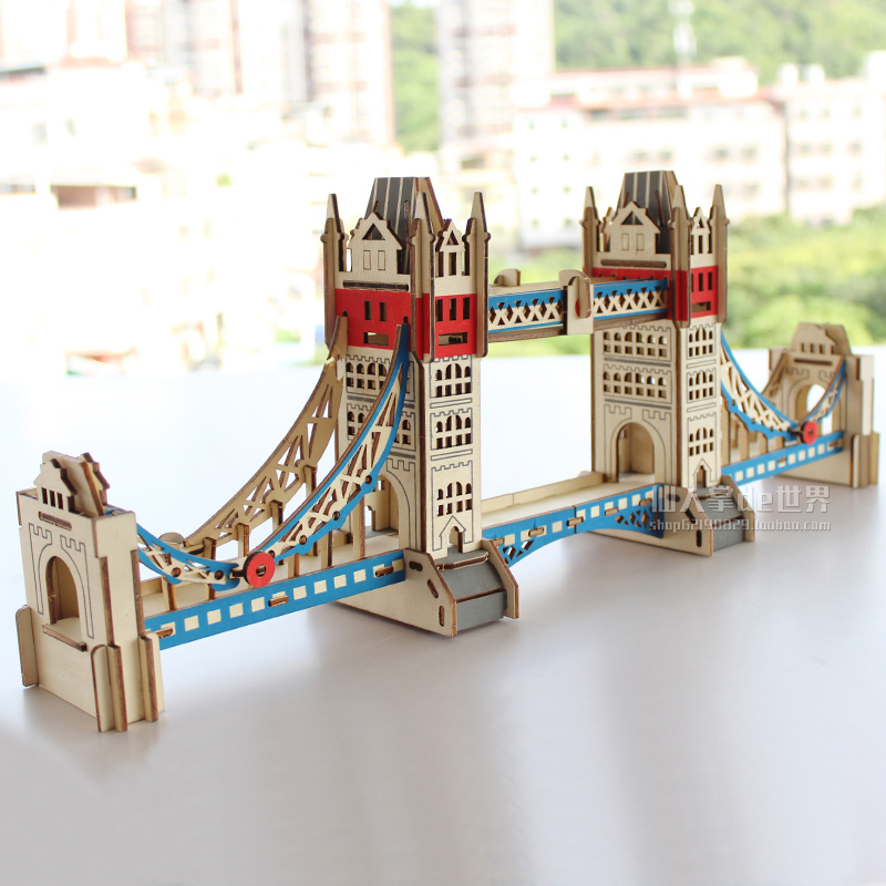 diy手工桥梁模型建筑组装伦敦大桥的拼装3d立体拼图儿童积木玩具