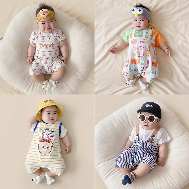 【特惠】婴儿衣服夏天薄款a类纯棉短袖连体衣男宝宝空调服夏季