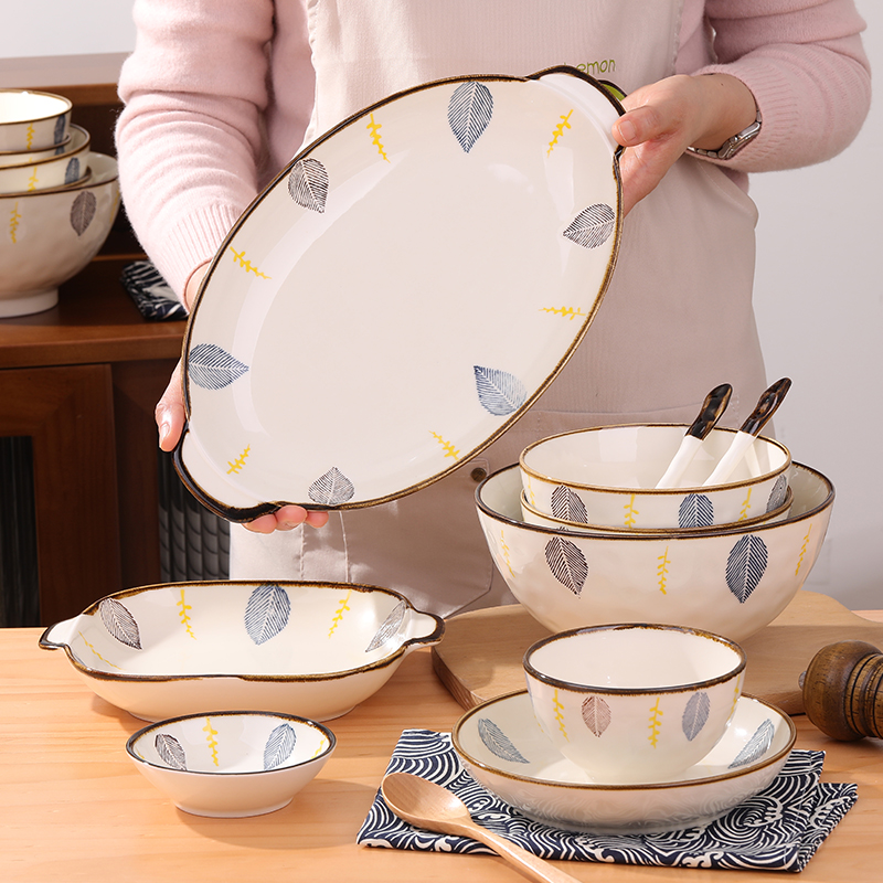 釉下彩陶瓷餐具加厚防烫吃饭碗家用盘子菜盘可微波碗盘碟单个碗具