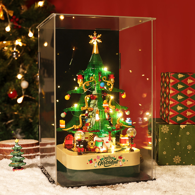 高档圣诞树积木八音盒音乐盒旋转拼装玩具男生女孩摆件儿童圣诞节