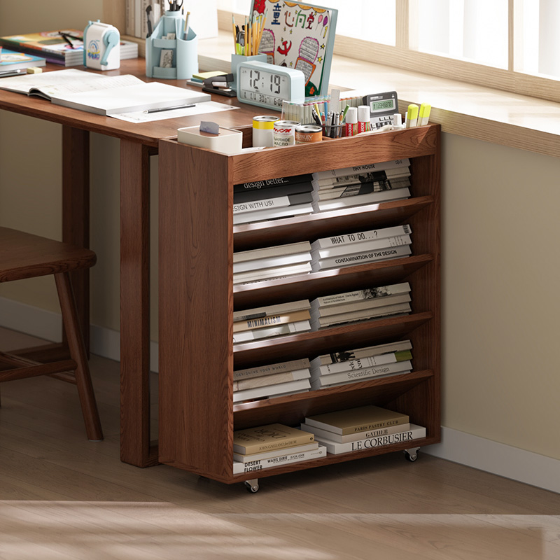 书桌旁小书架可移动实木儿童落地书柜简易靠墙侧边书本置物收纳架