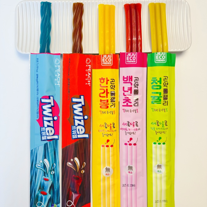 韩国进口YEM长条糖可乐蓝莓西瓜味水果糖零食儿童夹心螺旋形软糖