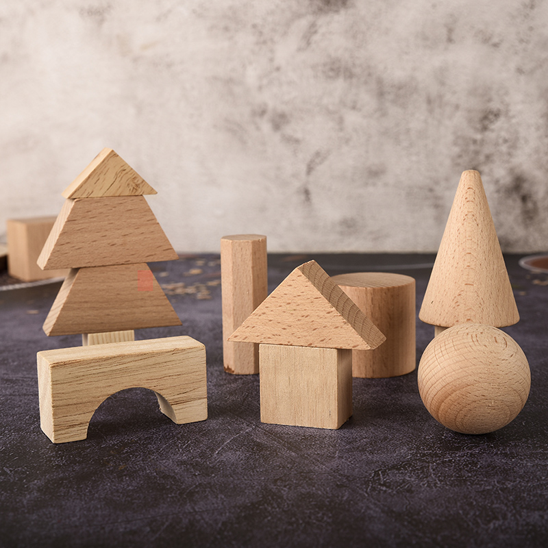 玩具实木木制拼装积木儿童益智木质正方形三角形几何图形早教教学
