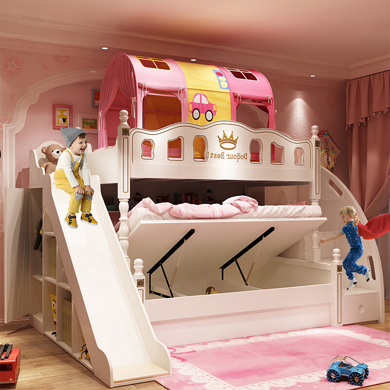 高低床儿童上下床双层床上下铺子母床女孩公主床滑梯小户型省空间