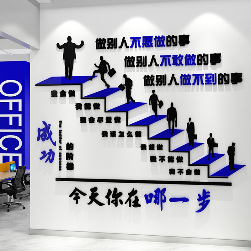 企业文化办公室墙面装饰激励志标语公司背景楼梯台阶氛围布置工厂