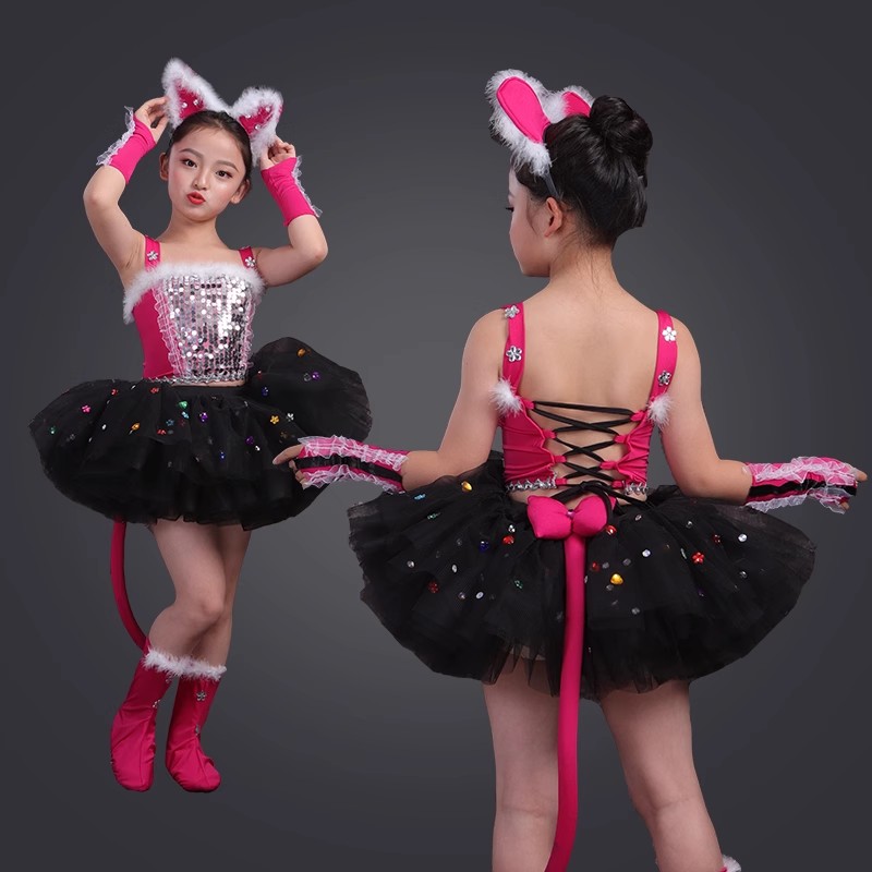 学猫叫舞蹈表演衣服儿童男女童小动物喵咪舞会角色扮演道具演出服