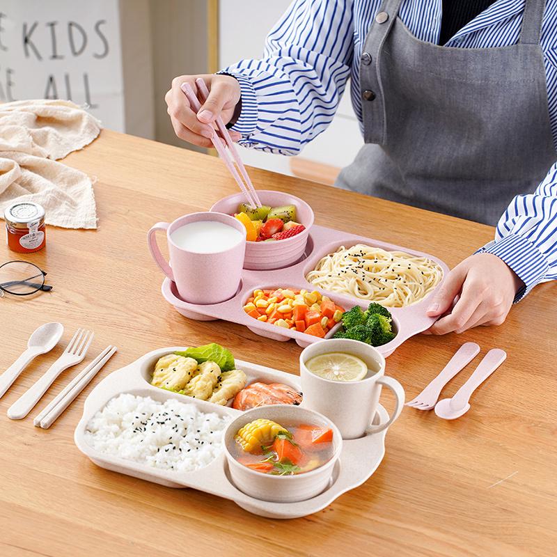 小麦秸秆餐盘餐具儿童家用分格盘早餐盘宝宝饭盘鱼盘商用西餐套餐