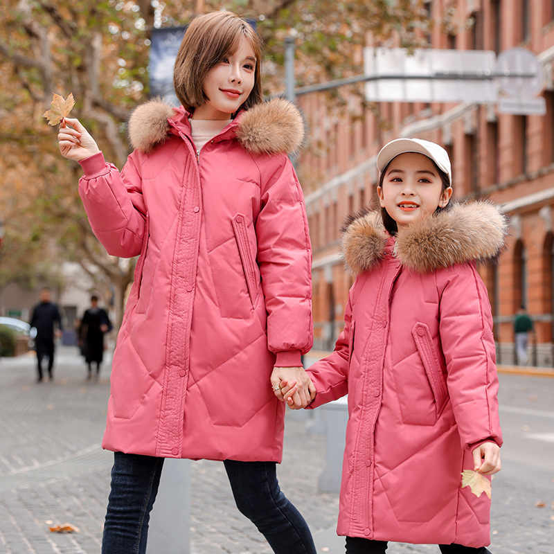 巴拉橙新款儿童羽绒服女童中长款中大童洋气加厚童装冬亲子装外套