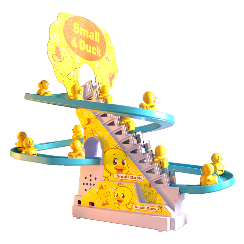 网红小鸭子爬楼梯上轨道车宝宝一岁滑梯4电动2小黄鸭儿童男孩玩具