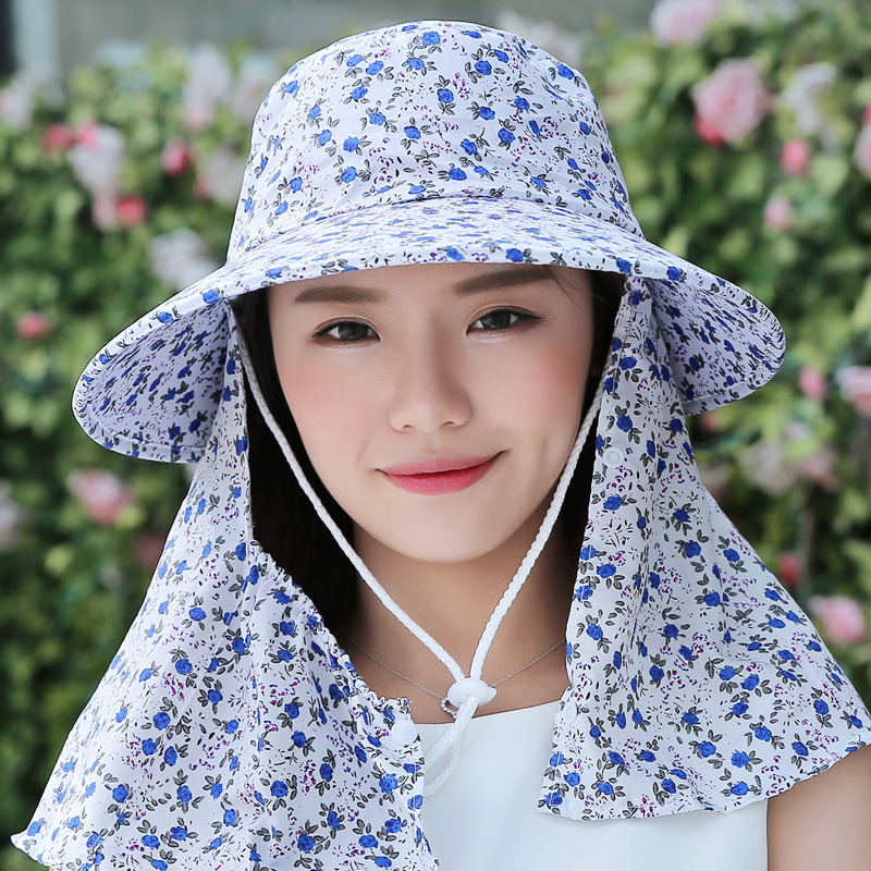 采茶帽女户外防晒面罩一体护颈遮阳夏农村下地干活戴的帽子太阳帽