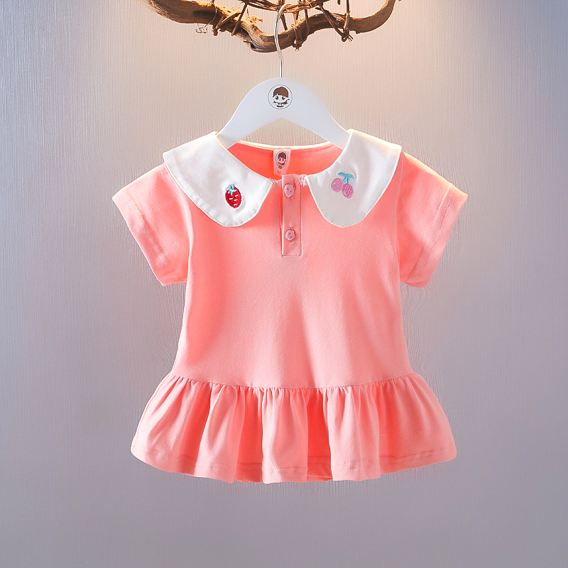 女宝宝夏季短袖T恤洋气夏装女童纯色上衣娃娃领婴儿夏天衣服新潮