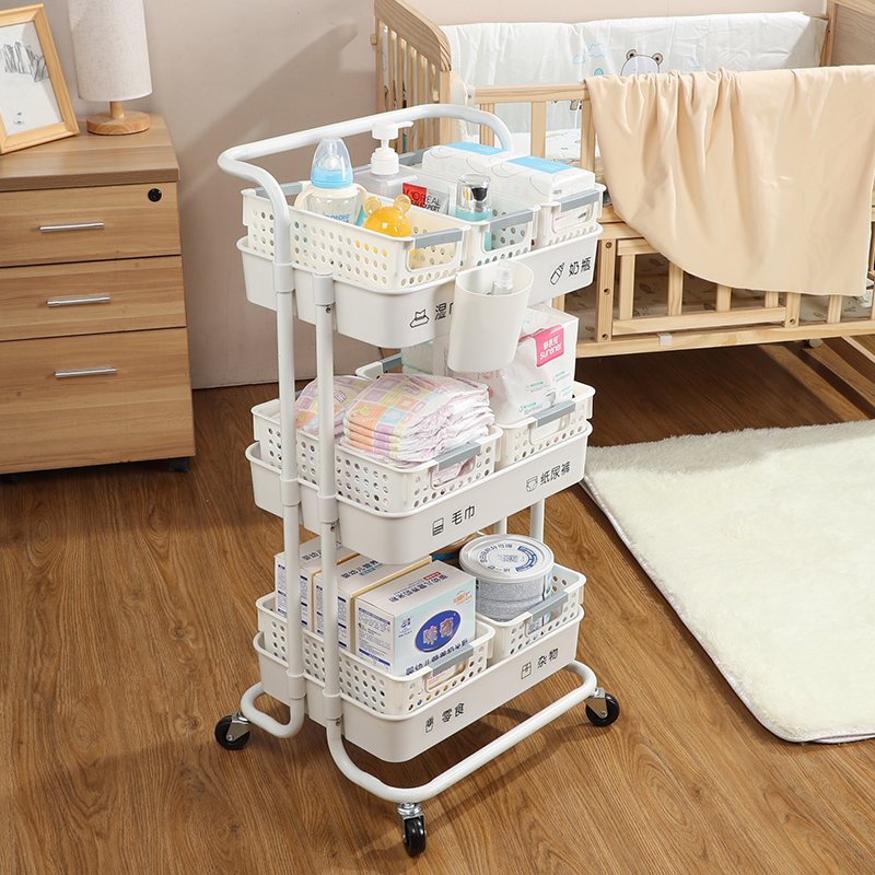 婴儿用品置物架小推车落地多层月子新生儿宝宝零食移动收纳储物架