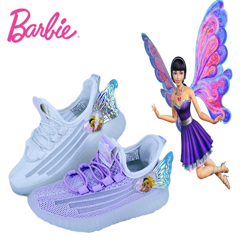 芭比童鞋翅膀女童运动鞋一脚蹬公主鞋网布水晶底超轻休闲鞋A35973