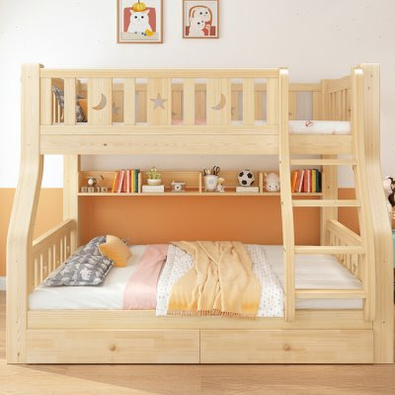 实木上下床双层床两层高低床x双人床上下铺木床组合床儿童床子母
