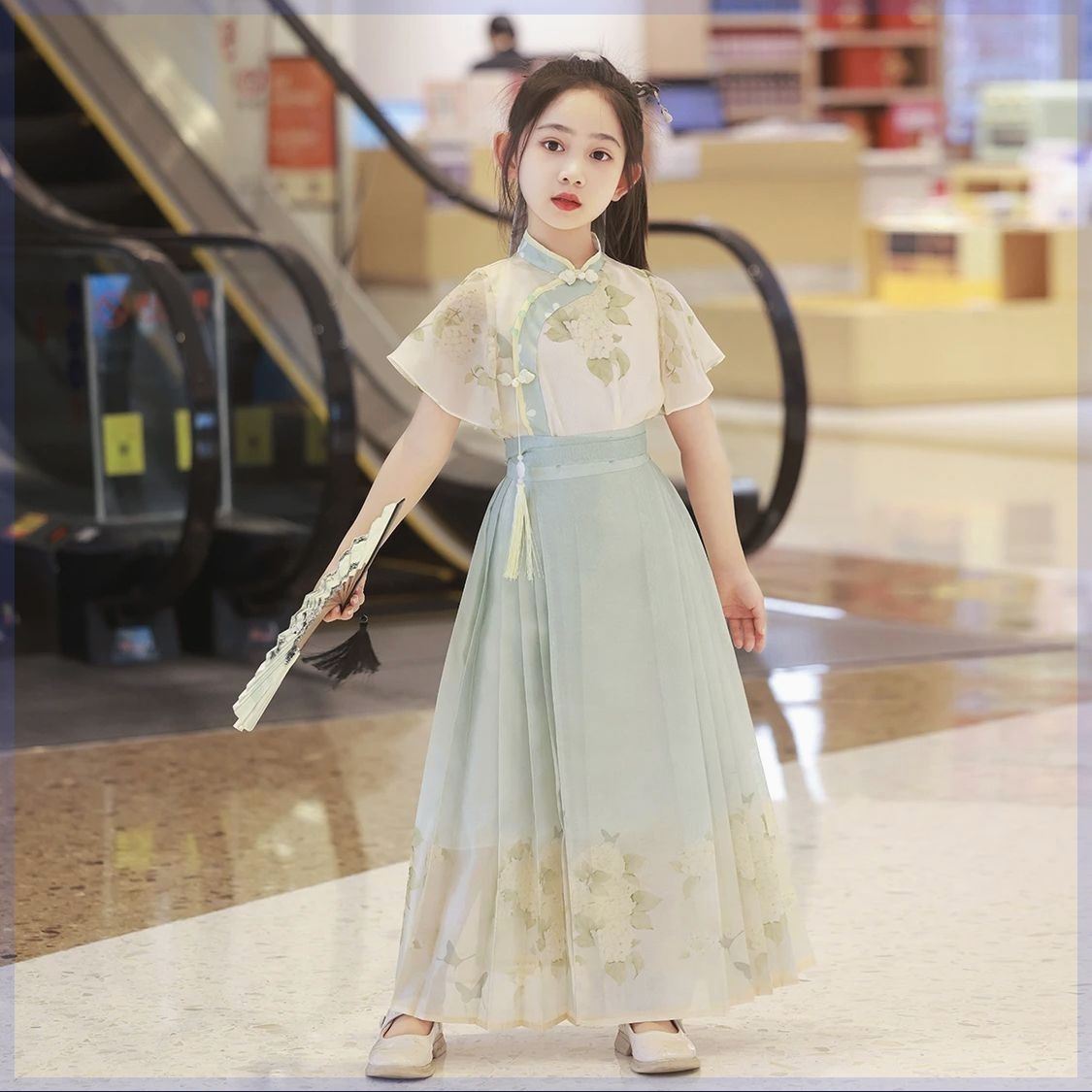 女童马面裙套装新中式半身长裙新款中国风汉服唐装女宝古装春夏季