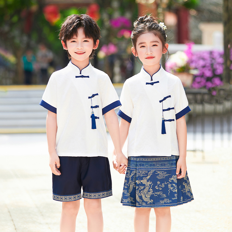 夏小学生中国风班服合唱服幼儿园马面裙套装园服六一男女童演出服