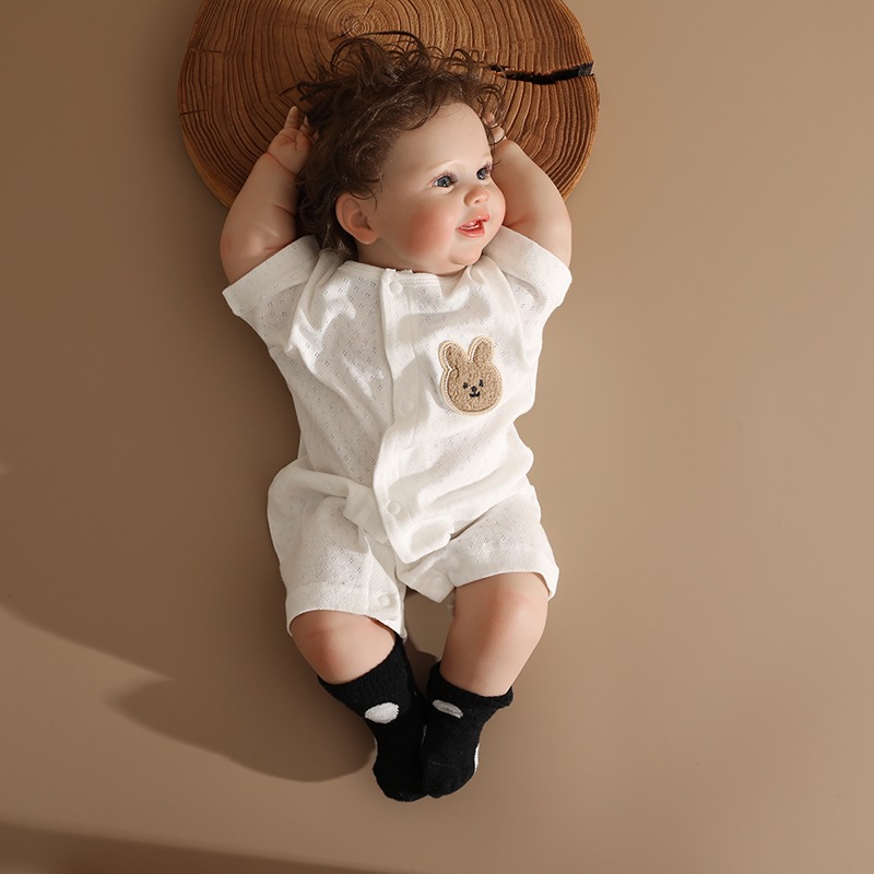 日本婴儿夏季连体衣短袖纯棉薄款宝宝可爱居家夏装新生儿空调爬服