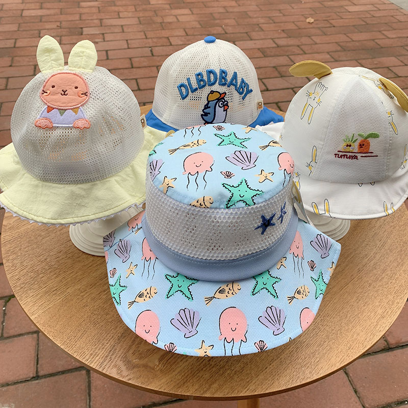 哆啦布丁婴儿盆帽春夏遮阳太阳帽领趣网帽薄款透气可爱出游渔夫帽