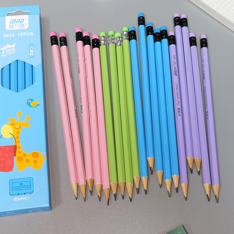 铅笔HB幼儿园儿童小学生书写练字绘画简约卡通带橡皮擦6角杆铅笔